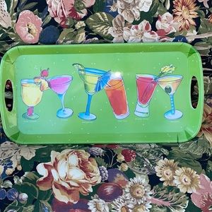 Vintage Green Various Mixed Drink Tray w/ Side Handles Decorative Bar-wear